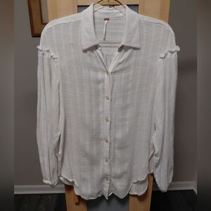 Free People White Boho Gauze Long Sleeve Button Down Blouse